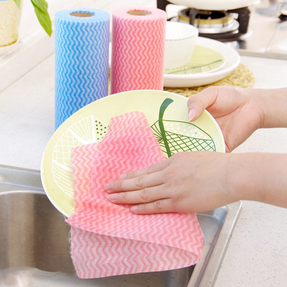 50 stuks/rol keukenreinigingsdoek multifunctionele wegwerp non-woven reinigingsdoek vaatdoek vaatdoek 15m