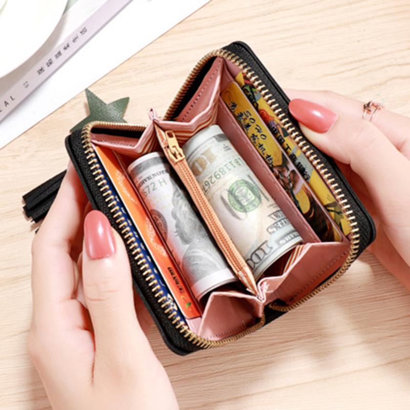 Women Small Wallet Ladies Mini Tassel Wallet Cute Girl Short Zipper Lovely Pu Leather Coin Purse Female Hand Wallet Cartera