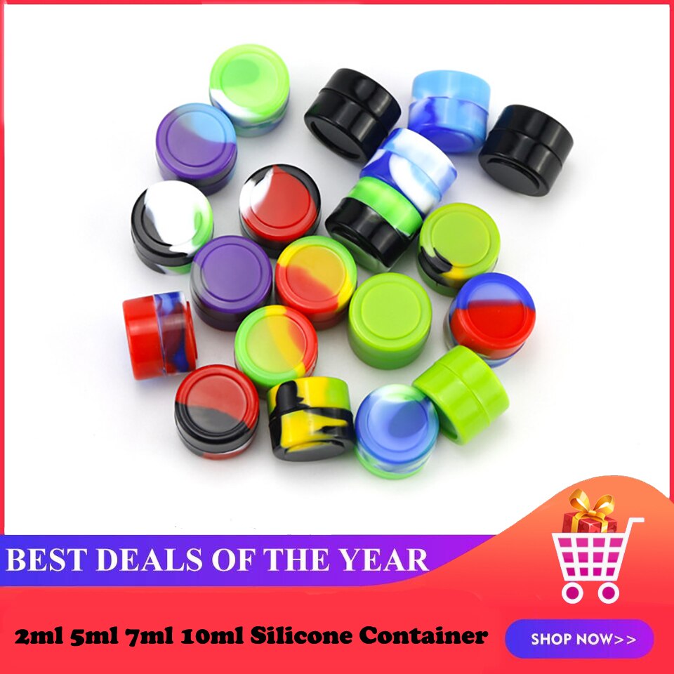 1 Pc Willekeurige Kleur Anti-aanbak Siliconen Container 2 Ml 5 Ml 7 Ml 10 Ml Voor Olie Wax Container Opslag box Jar Dab Tool Box