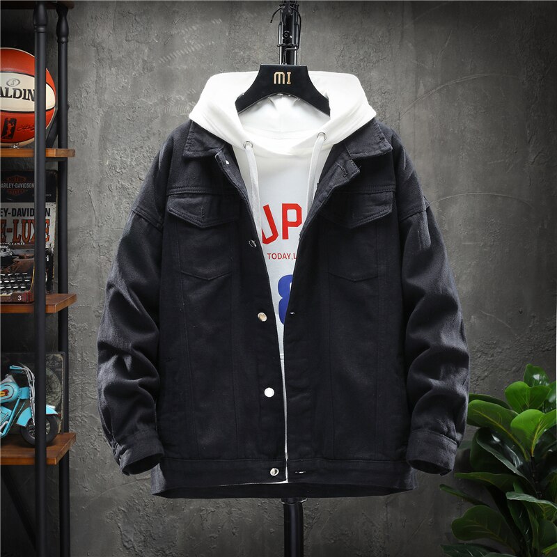 Hösten solid jeansjacka cowboy herr jacka casual jeans kappa långärmad herr kläder plus size toppar chaquetas hombre: Svart / Xxl