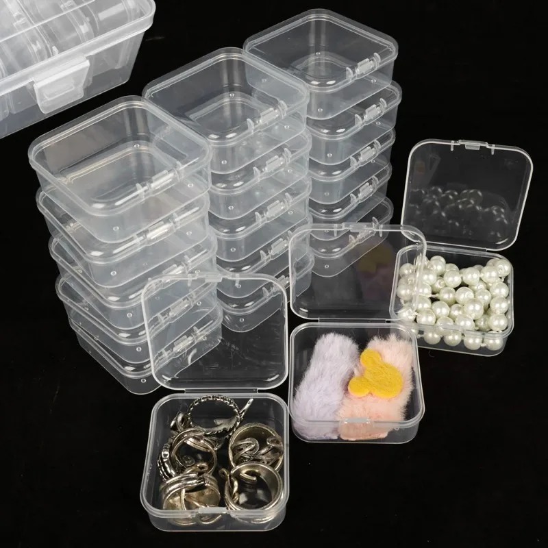 Klar opbevaringsboks mini plastik rhinsten opbevaringsæsker øreringe smykker emballage opbevaring lille firkantet etui smykker organizer