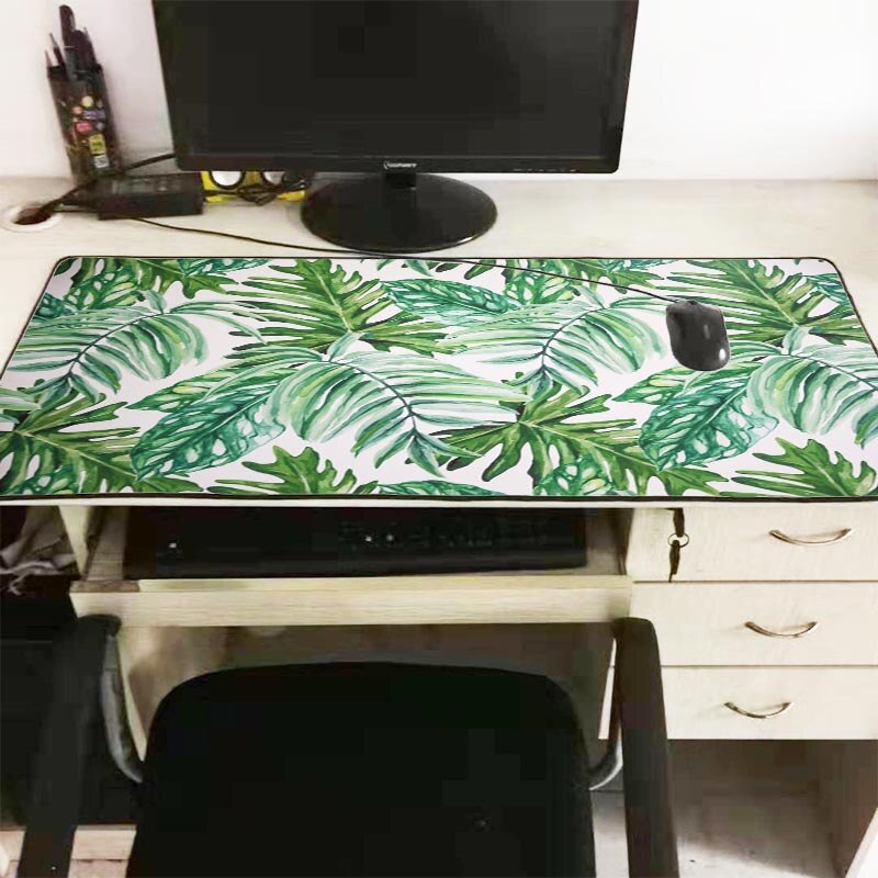 Xgz bananblad växt stor spelmusmatta låskant musmatta tangentbordsmatta skrivbordsmatta för bärbar dator laptop gamer musmatta xxl