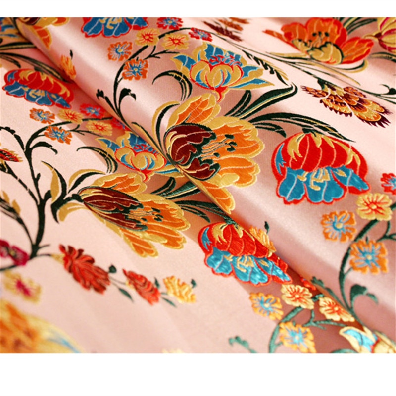 CF1137 Red/Golden/Blue Flowers Jacquard Silk Brocade Fabric Chinese Cheongsam Clothes Dress Jacket Fabric DIY Sewing Silk Fabric