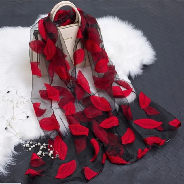 YLWHJJ-bufanda de seda ligera para mujer, chales de encaje de gasa de organza, para playa, , Verano: Crimson