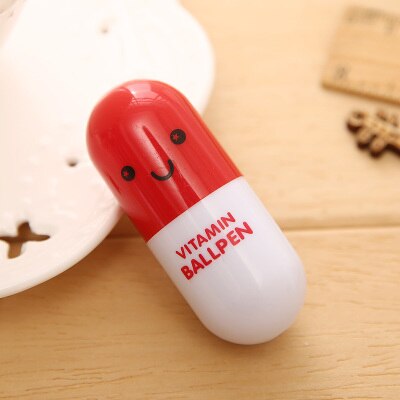 1 PCS Vitamin Capsule Ballpoint Pen Office Accessories Material Escolar School Supplies Kawaii Novelty Plastic Ball Pen: Red / Blue
