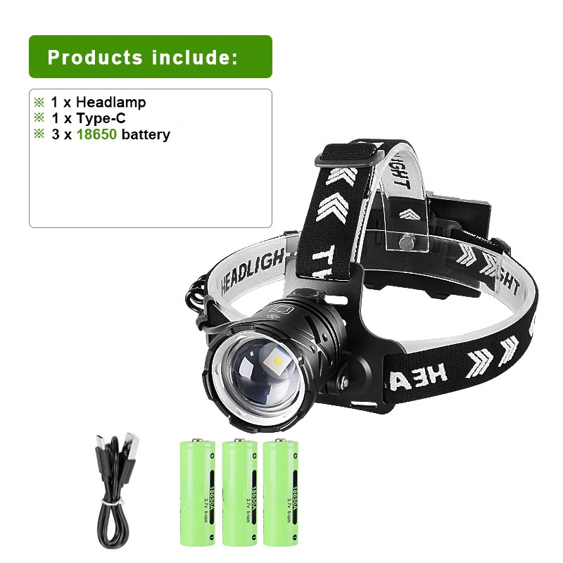 9000000lm 600w ultrakraftig pandelampe, forlygte, 8000lm l2 type c led-lommelygte til fiskeri: Grøn