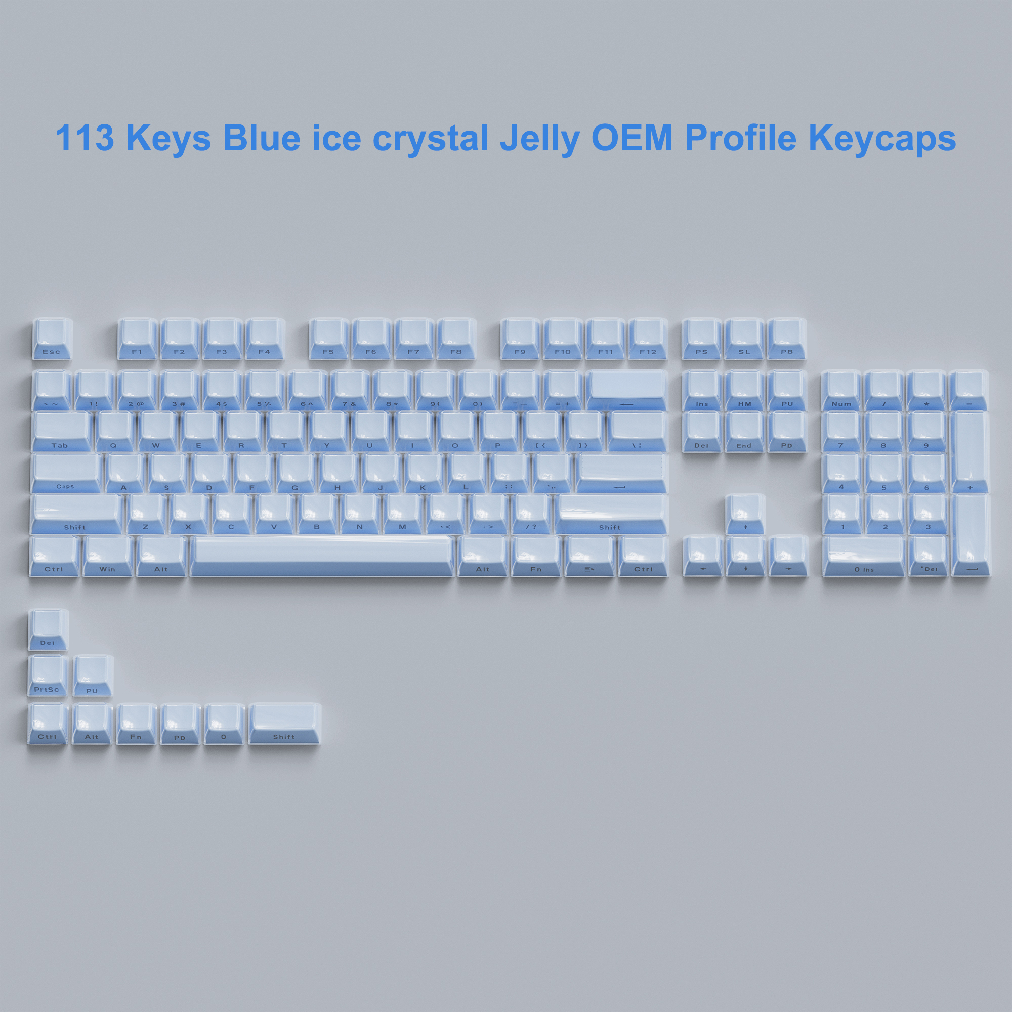 113 tasti blu gelatina superiore Stampa Profilo OEM Keycap Cristallo di ghiaccio Traslucido chiave cap per ciliegia MX 61 68 104 Tastiera meccanica: nero