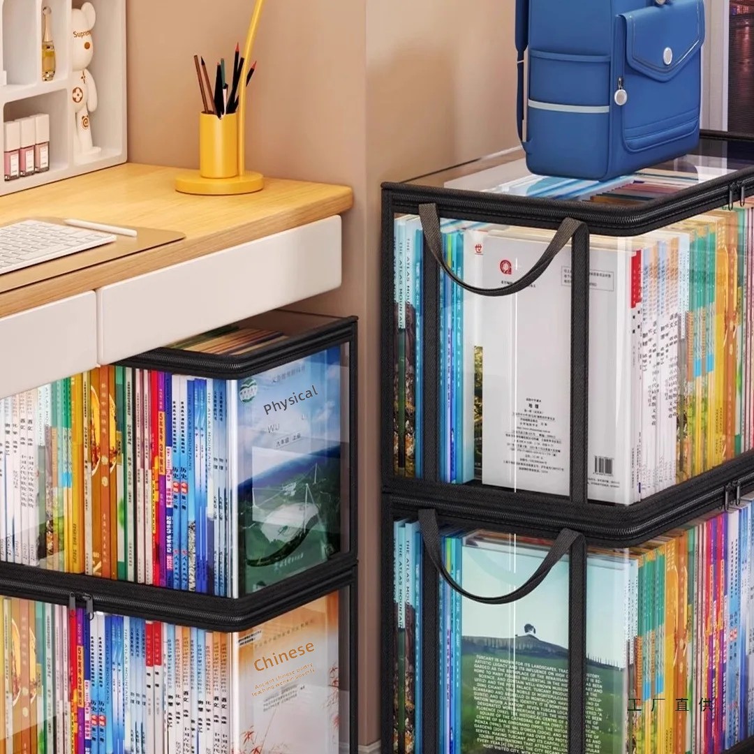 Large Transparent Foldable Book Storage Box Student Book Organization Dustproof Old Book Sorting Bag Jewelry Packaging Display