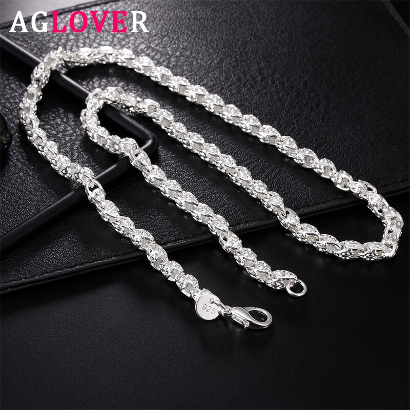 AGLOVER 925 Sterling Silver 20 Inch 5MM Faucet Chain Necklace For Woman Man Wedding Birthday Jewelry