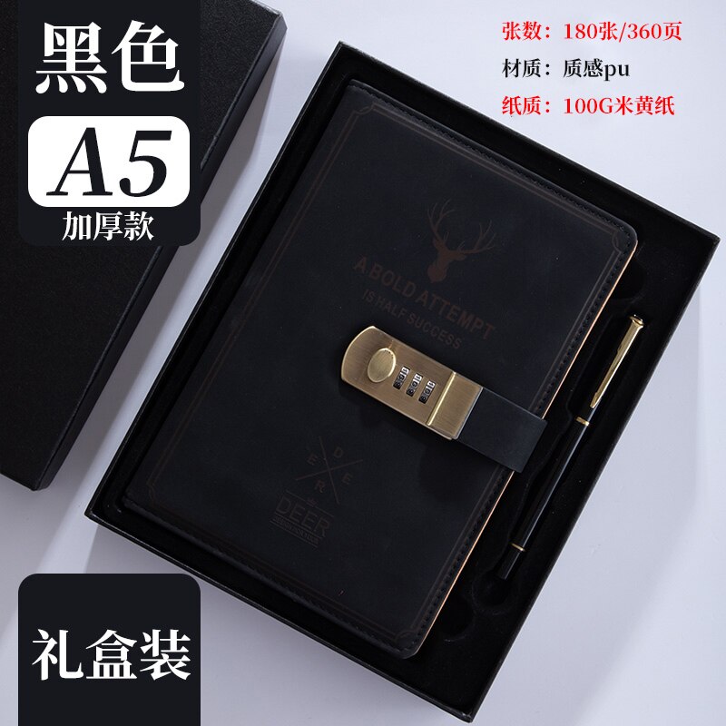 Diary Super Thick Notes Password Lock Journal Business Office School Supplies Sketch Stationery Notebook Daily Work Page Notepad: Black Notebook C