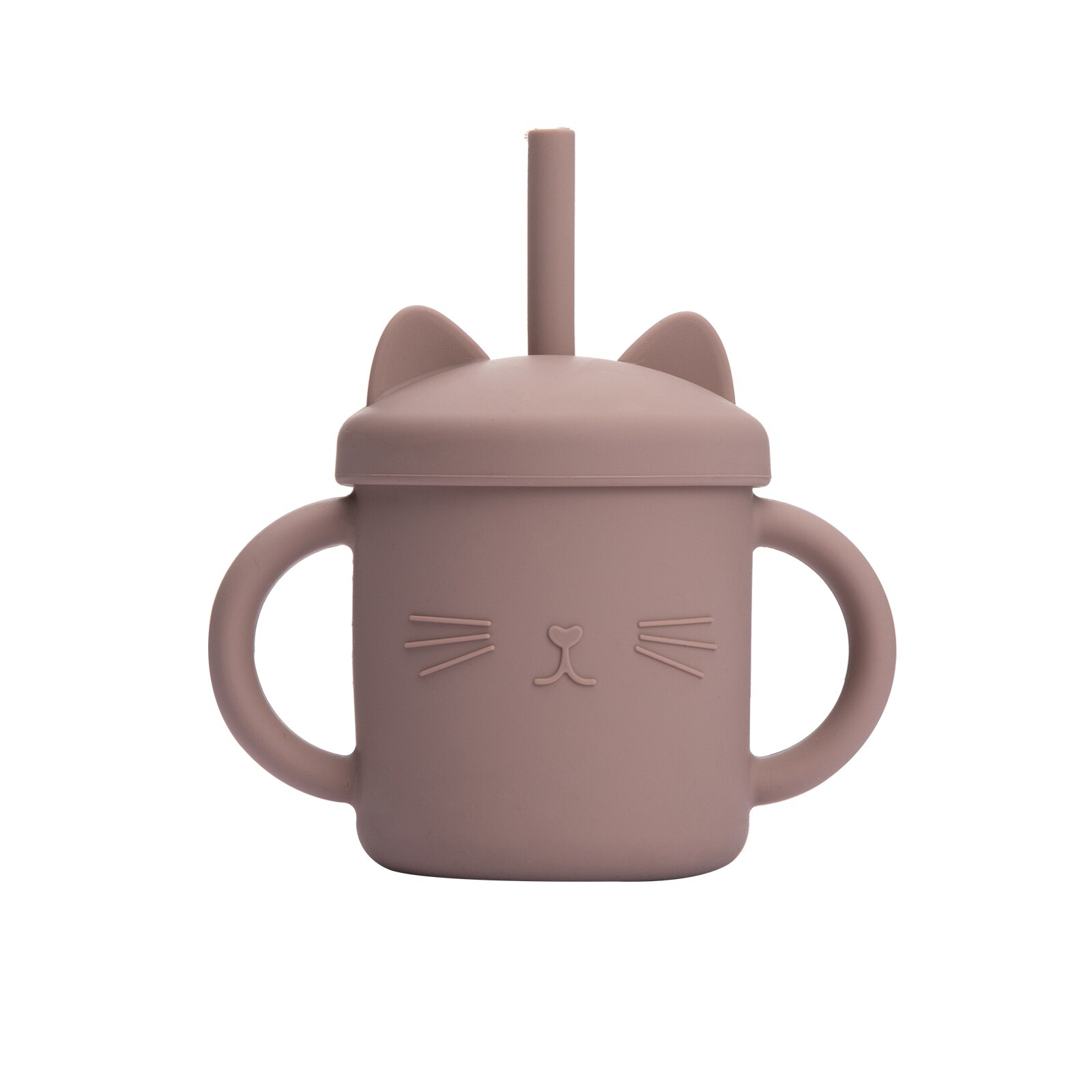 Vasos de silicona para alimentación de bebé, taza con dibujos de gato para niños pequeños, tapas sólidas con asa para beber: Brown