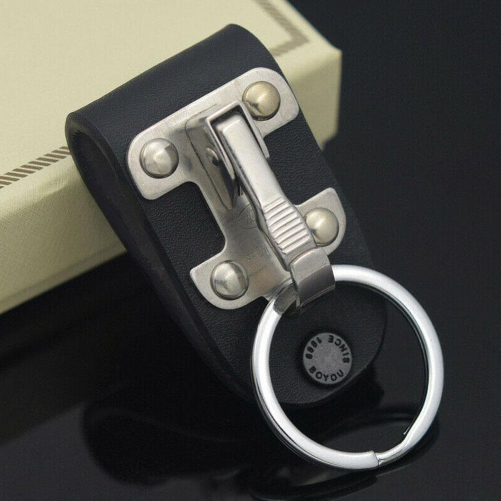 Key Chain Men Black PU Leather Stainless Steel Keyring For Business Belt Accessories Belt Clip Ring Holder Keyring