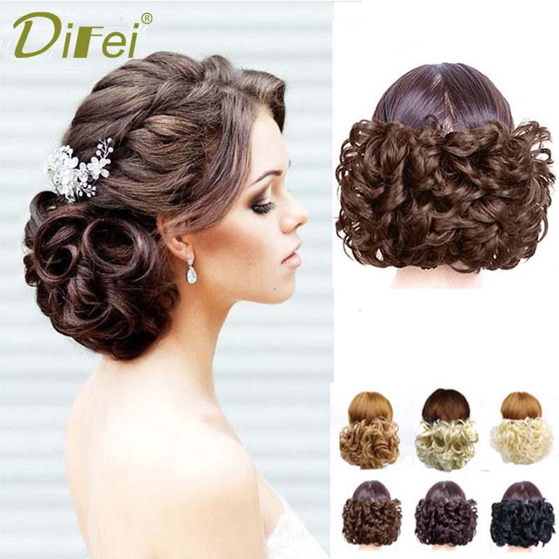 DIFEI Women's Elastic Net Curly Chignon With Curly Synthetic Hair Bun Extensions Updo Clip In Hair Hairpieces