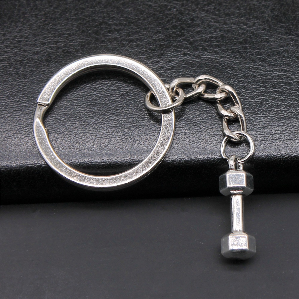 Fitness Weightlifting Weight Film Pendant Keyring Women Men Keychain DIY Metal Holder Chain Party: GRAY