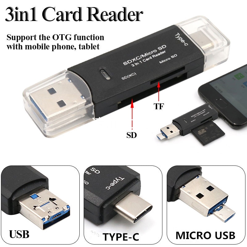 Type C Micro USB 3 in 1 OTG Kaartlezer Universele Hoge Snelheid TF/SD Adapter Voor Android telefoon PC Laptop Uitbreiding Adapter