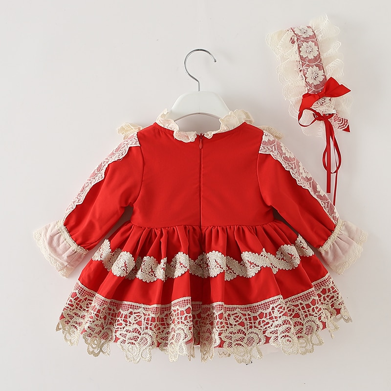2 st småbarn flicka lolita prinsessa klänningar barn röd spanska frock höst baby flickor jul klä upp spädbarn spanien vestidos