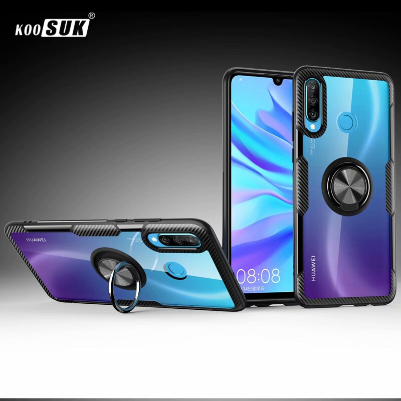 Huawei P30 Lite Case Cover Luxe Transparante PC + Carbon Fiber Volledige Bescherming Ring Magnetisme Shell sFor Huawei P30 Coque funda