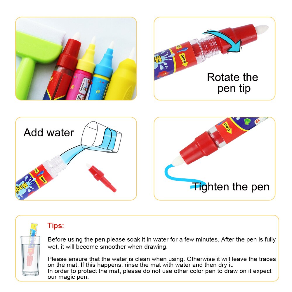 Stor størrelse magisk vand tegnemåtte &amp; kuglepenne farve tæppe skrivning doodle board bøger maleværktøj pædagogisk legetøj børn