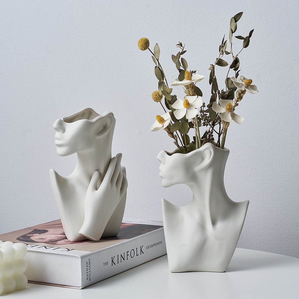 Ansigt vase keramik moderne kunst skulptur boligdekoration plantekrukker dekorativ stue dekoration bordplade blomstervaser