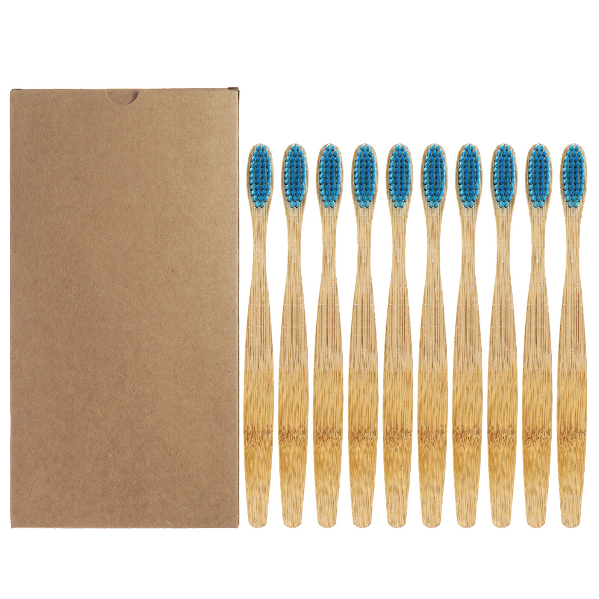 Lot de 10 brosses à dents en bambou naturel, soies souples colorées, pour le blanchissement des dents, soins dentaires: 10PCS Blue