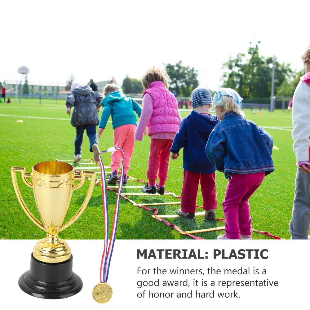 12pcs Mini Gold Cups Trophy and Award Medals Prizes Small Medals Awards Trophy Toys for Students Sport(6pcs Trophie