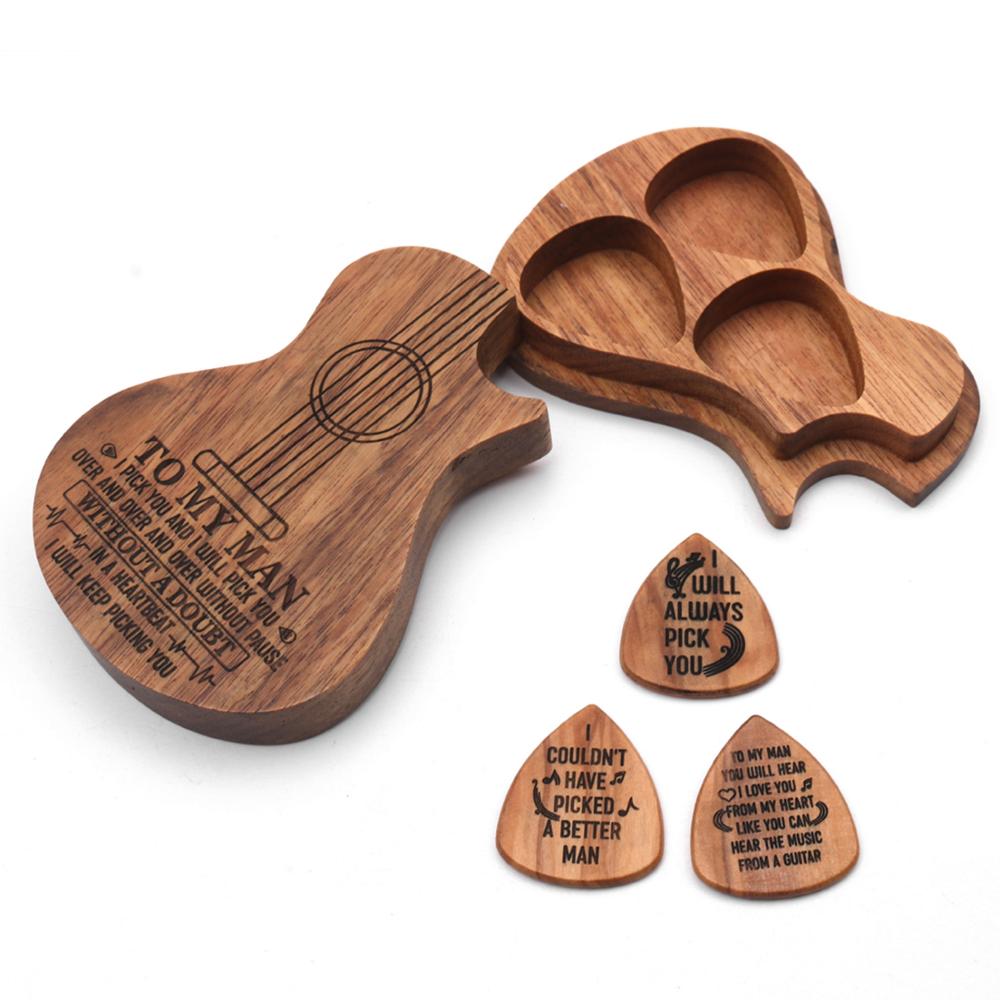 Guitar Picks Iron Pick Box Holder Collector with 4pcs Different Wood Picks Mediator for Guitar Accessories & Parts guitar tool: Style 3