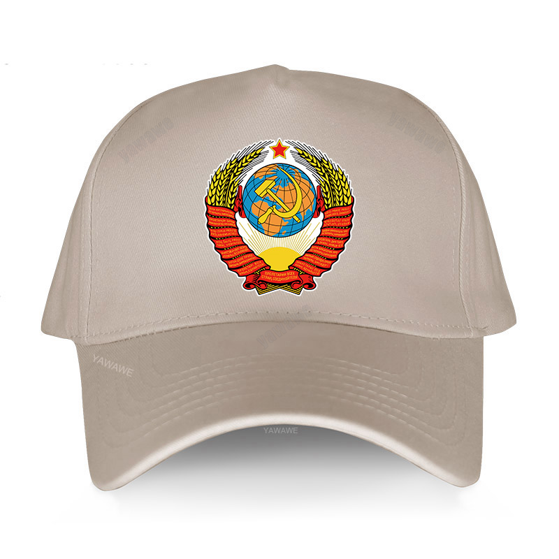 Soviet emblem hat Russia Ussr Flag cap CCCP print Baseball cap Men women USSR Soviet Union Man bone adjustable snapback hat: beige