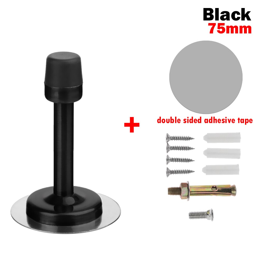 1PC Round Double Use Door Stops Anti-Collision Rubber Stopper Buffer Stainless Steel Self Adhesive Door Holder Protection: 75mm-black