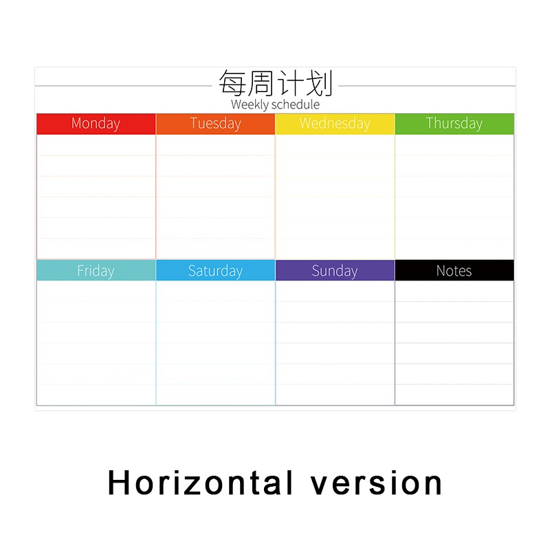 Magnetisk whiteboard kalender veckodagsplanerare schema magneter kyl kylskåp att göra-lista arrangör för kök: Horisontell version