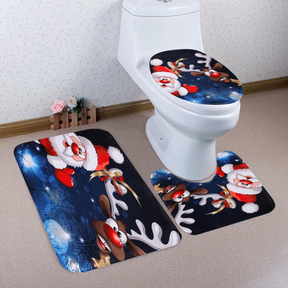 3 Pcs Wc Mat Badmat Christmas Santa Herten Patroon Antislip Voetstuk Tapijt Badkamer Wc Cover Set Barthroom vloer Badmat: Default Title