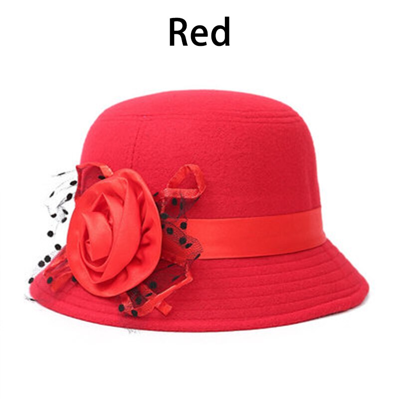 Ladies Formal Fedora Bowler Hats Vintage Women Hat Imitation Woolen Flower Autumn Winter Keep Warm Bucket Cap: Dark Grey