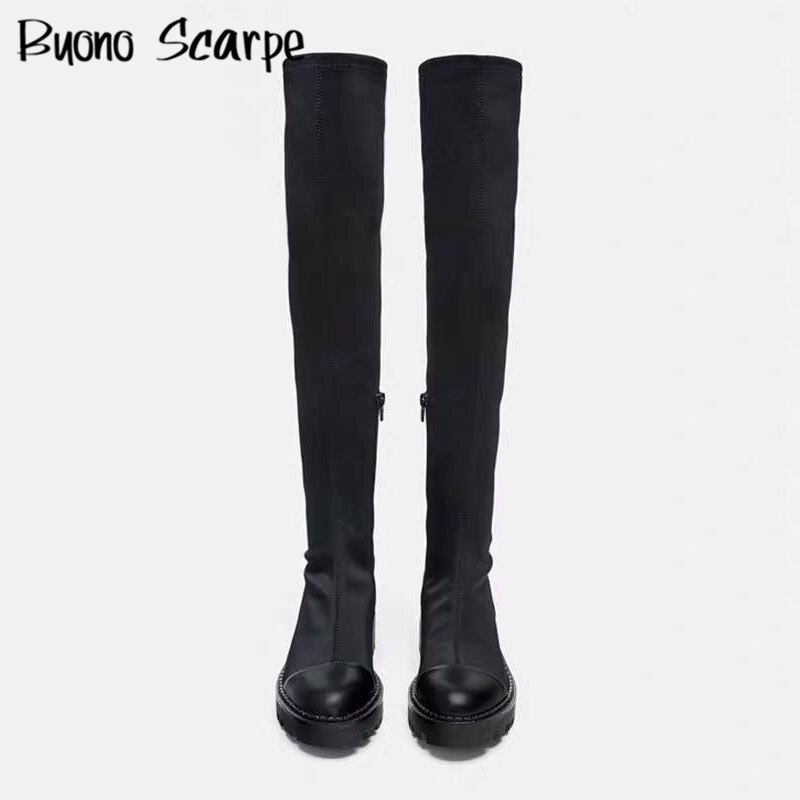 Stretch Lycra Knee High Boots Platform Sock Boots Women Long Boots Casual Ladies Sock Shoes Footwear Black Shoes