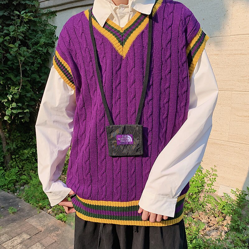 Vesten Paarse Trui Heren Heren Trui Vest V-hals Print Gebreid