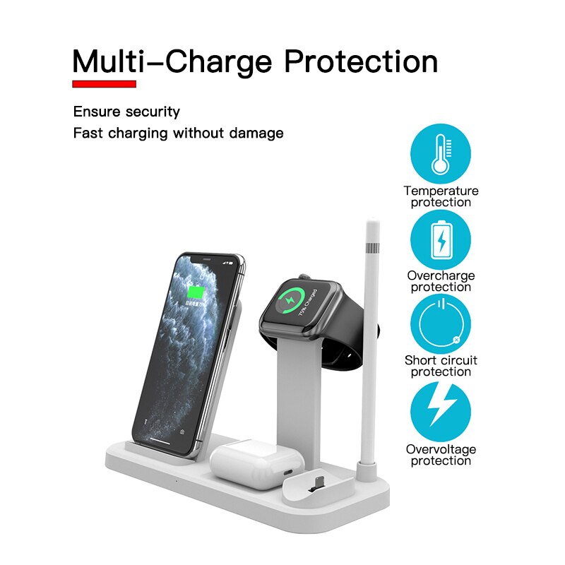 Four-in-one Wireless Charger For Mobile Phones Earphones IWatch Airpod Smart Wireless Charging Base