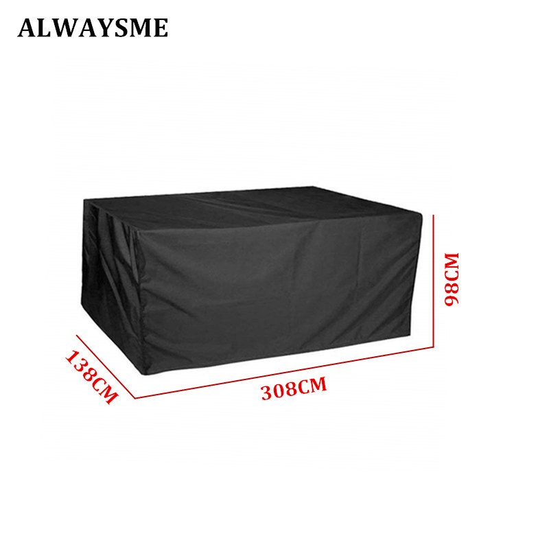 Alwaysme rektangulär utemöbler täcka bord och stol set överdrag vattentätt för utomhus trädgårdsmöbler vård: Svart 308 x 138 x 98