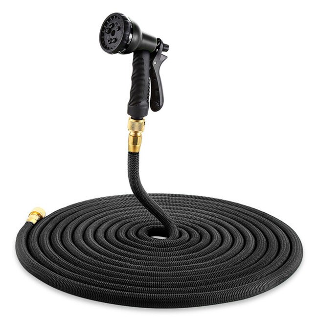 15FT-100FT Garden Hose Expandable Flexible Water Hoses Plastic Hose Pipe With Spray Gun Watering Three Layer TPE: 25FT / Black