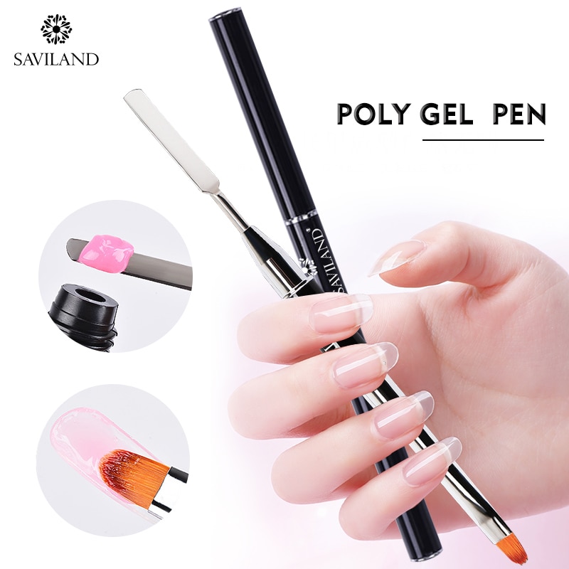 Saviland 2 In 1 Dubbele Poly Nail Gel Brush Pen Voor Nail Extension Builder Uv Gel Acryl Gel Brush Nagels tips Quick Tool