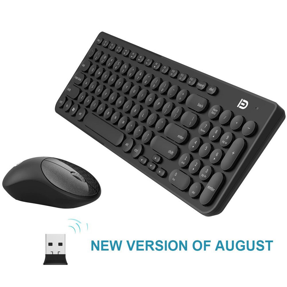 Stille trådløst tastatur mus combo 2.4 ghz trådløst sødt rundt nøglesæt smart strømbesparende hviske til bærbar computer, computer og mac: Sort