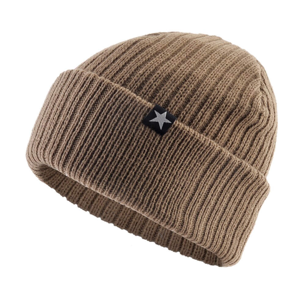 Gorros de lana tejida para hombre, gorro de lana de Color sólido, cálido, doble capa, gruesa, para esquí al aire libre: Khaki