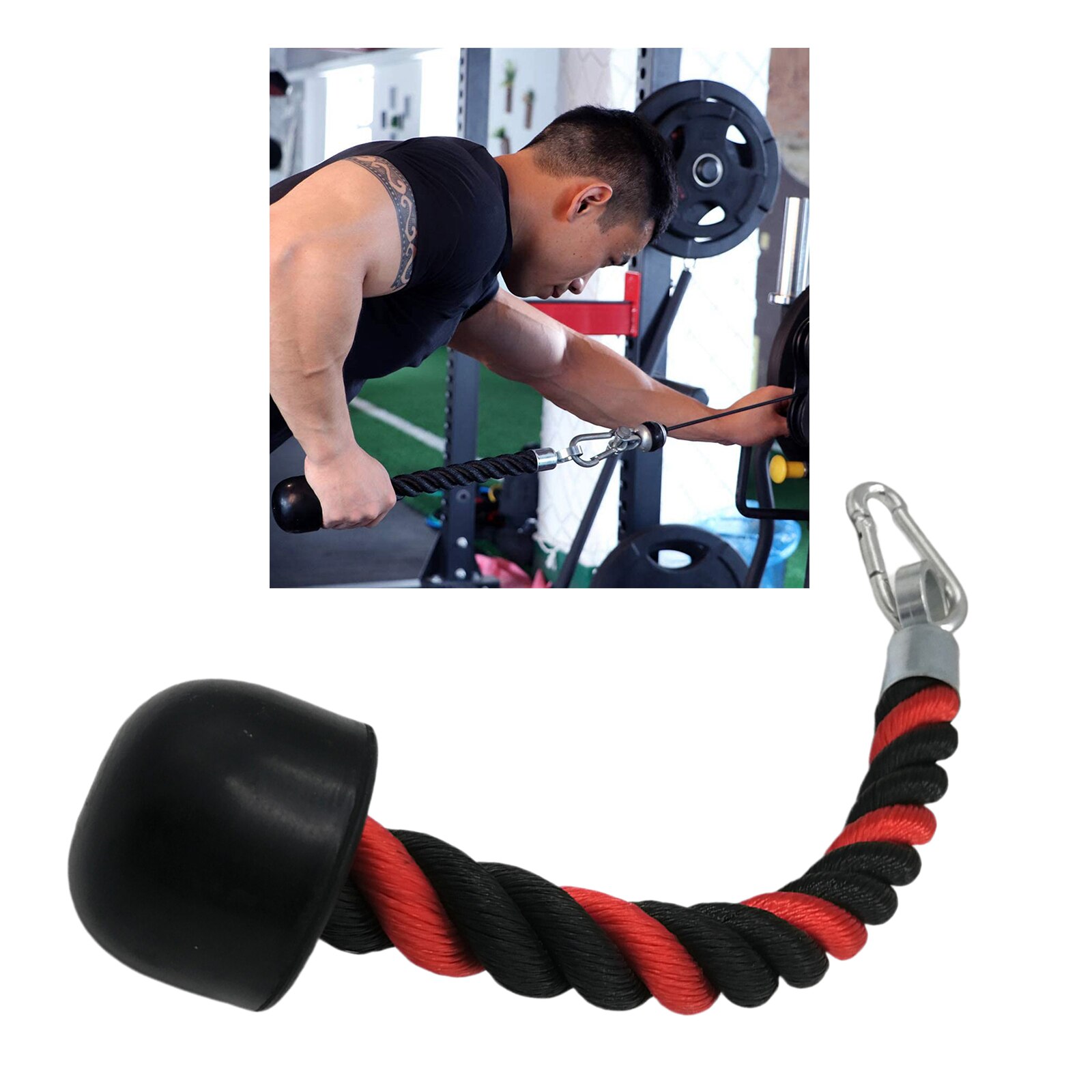 Triceps Single Rope LAT Pull Down Handle Cable Machine Multi-Gym Attachment with Carabiner for Arm Bicep Muscle Building
