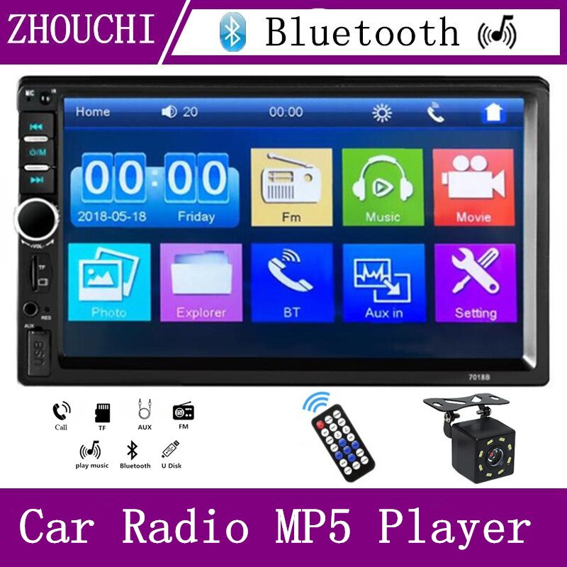 Autoradio 2 Din Fm Audio Stereo 7 &quot;Hd Touch Screen MP5 Bluetooth Multimedia Speler Ondersteuning Tf Usb Aux input Autoradio