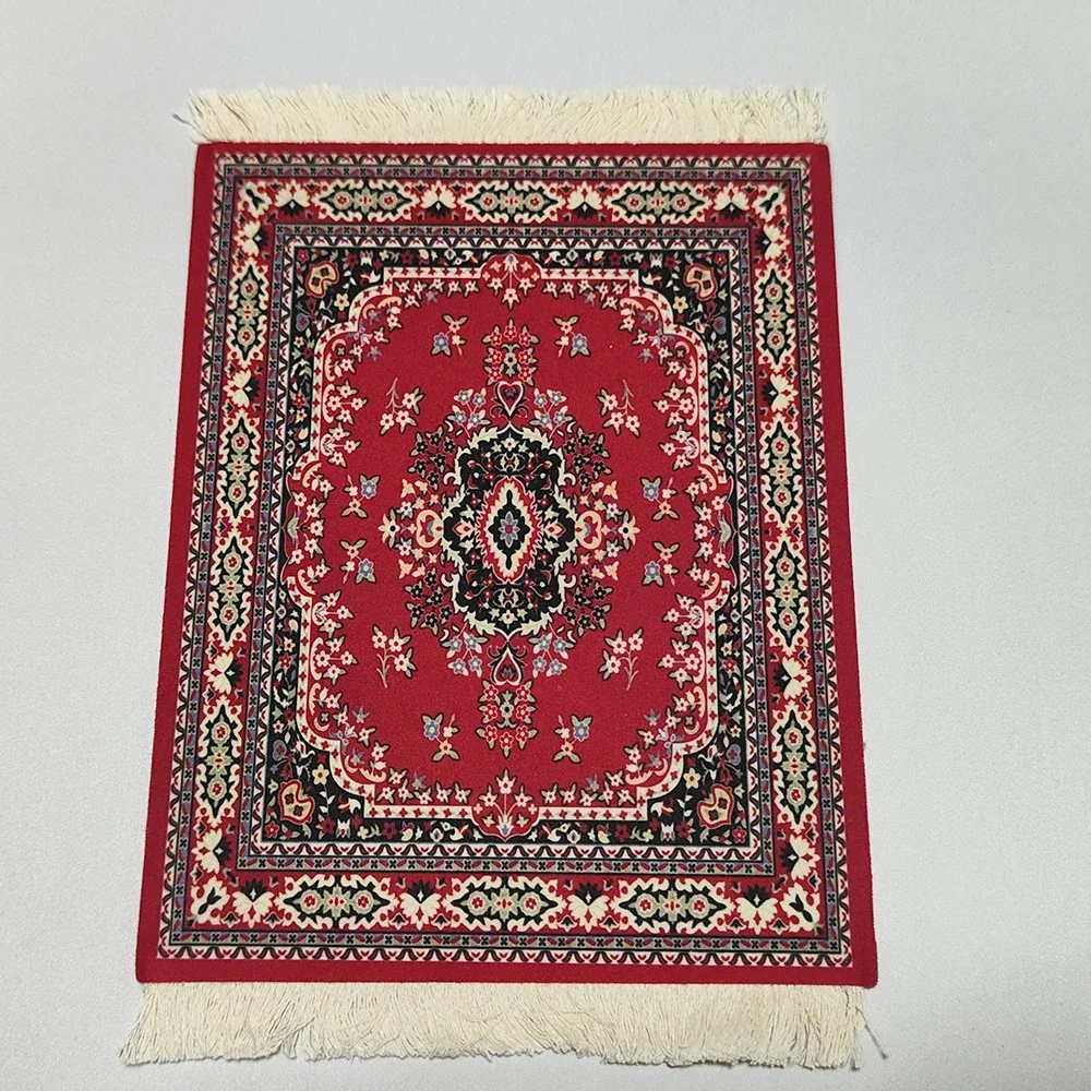 Woven flower Persian carpet small coaster merchants mouse pad desk mat retro style rubber non-slip computer mats: Navy Blue