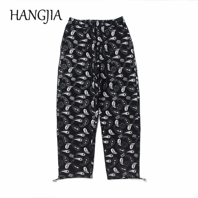 Pantalon de survêtement noir à motif cachemire et velours pour homme, style streetwear rétro, motif fleur de cajou, ample et décontracté, bas épais et élastique
