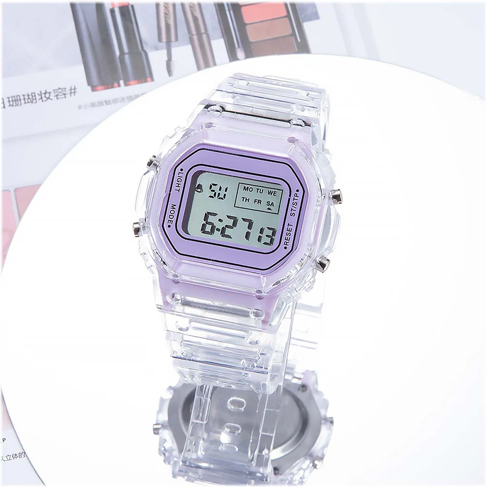 YIKAZE LED Digital Watches for Boys and Girls Transparent Strap Student Electronic Watch Waterproof Alarm Clock Kids Sport Watch: Ivory