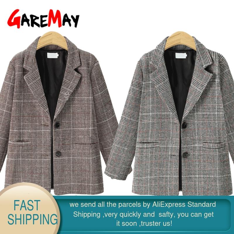 Vår vintage rutig kavaj för kvinnor tweed dam kontor dam kostymer kappa långärmad casual kavaj kavajer kvinnlig feminino