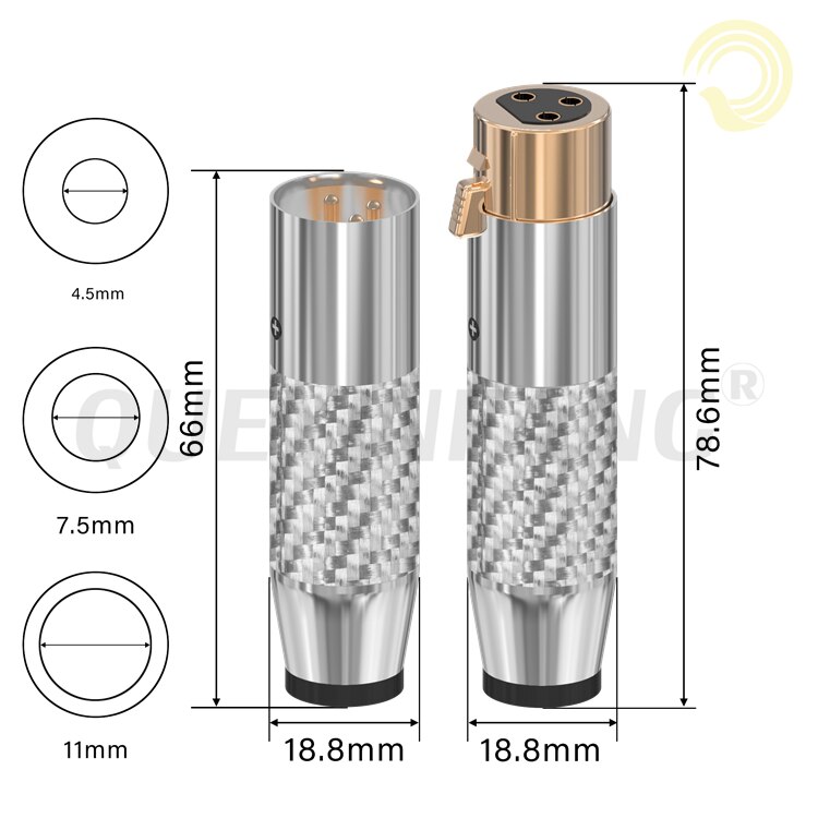 QUEYINFANG-Micrófono de 3 pines de gama alta, conector XLR, 2 uds./1 par, conector de micrófono macho y hembra de fibra de carbono, 3 pines