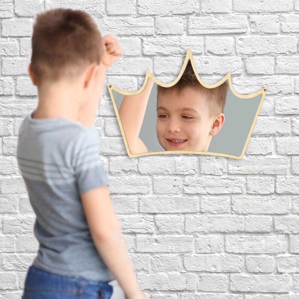 King of crown dekorativt vægspejl træ og akryl pige prinsesse krone sikkerhedsspejl kid room baby spejl til hende