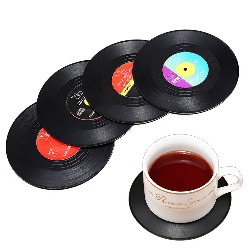 2/4/6pcs vinil record coaster esteira de mesa resistente ao calor antiderrapante bebida coaster esteira de mesa criativo copo de café coaster