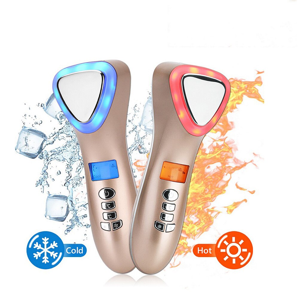 Beauty Instrument LED Cold Skin Care Device Massager Ultrasonic Cryotherapy Facial Vibration Red Blue Light Ion Massager