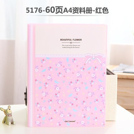 Fresh Flower Paper File Holders A4 Document Holder Paper Folder Storage Binder Pouch Package Office School 30/40/60/80pages: 60 pages-pink
